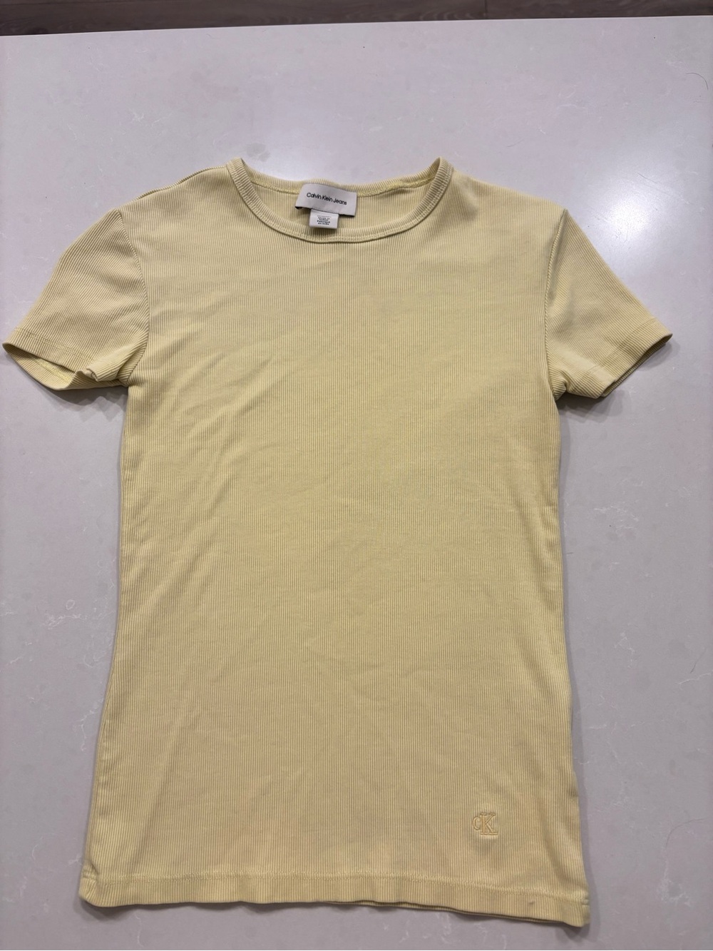 Calvin Klein Jeans Pale Yellow Ribbed Short Sleeve Tee